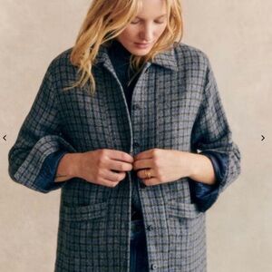 Sézane Will Jacket Edinburgh Tile (blue/grey wool lined) XXS Very EUC